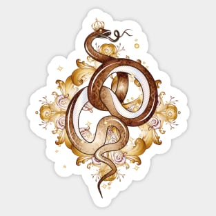 golden snake ornament with golden crown Sticker
